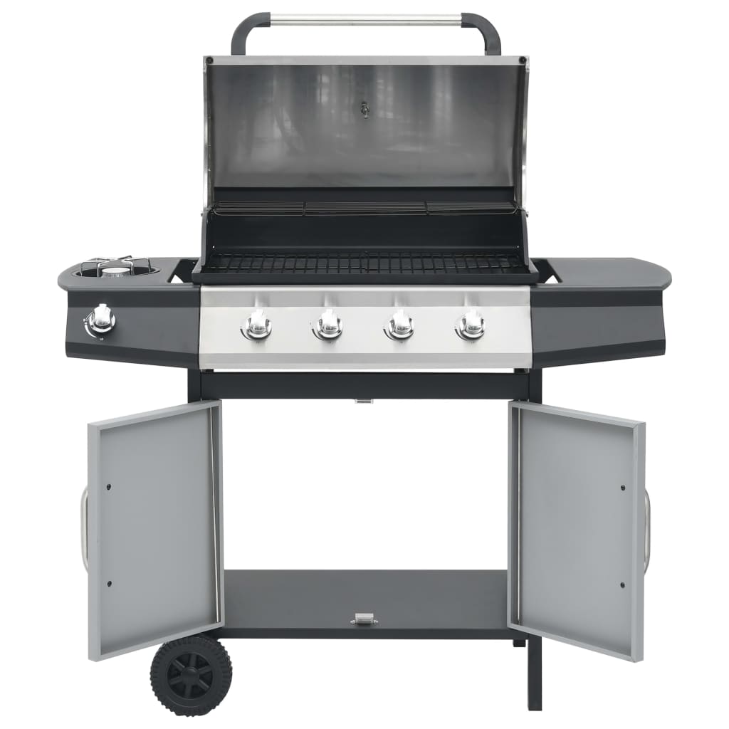 fekete és ezüst gázgrillsütő 4+1 főzőfelülettel