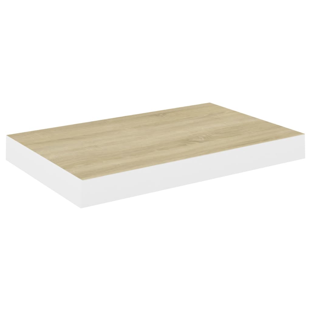 2 db tölgyszínű és fehér MDF lebegő fali polc 40 x 23 x 3,8 cm