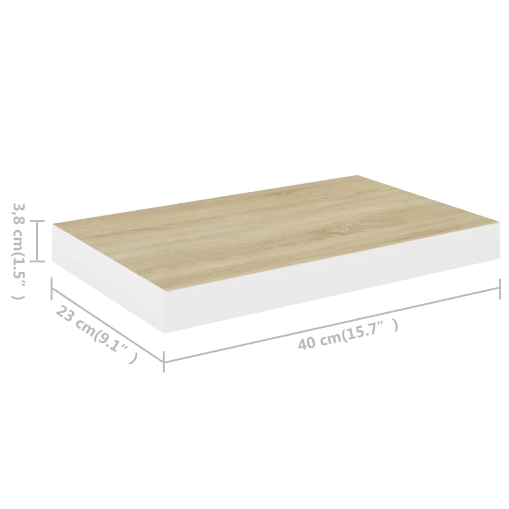 2 db tölgyszínű és fehér MDF lebegő fali polc 40 x 23 x 3,8 cm