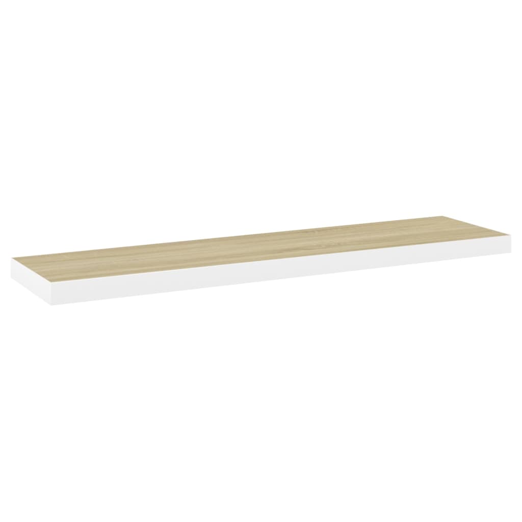4 db fehér-tölgyszínű MDF lebegő fali polc 90 x 23,5 x 3,8 cm