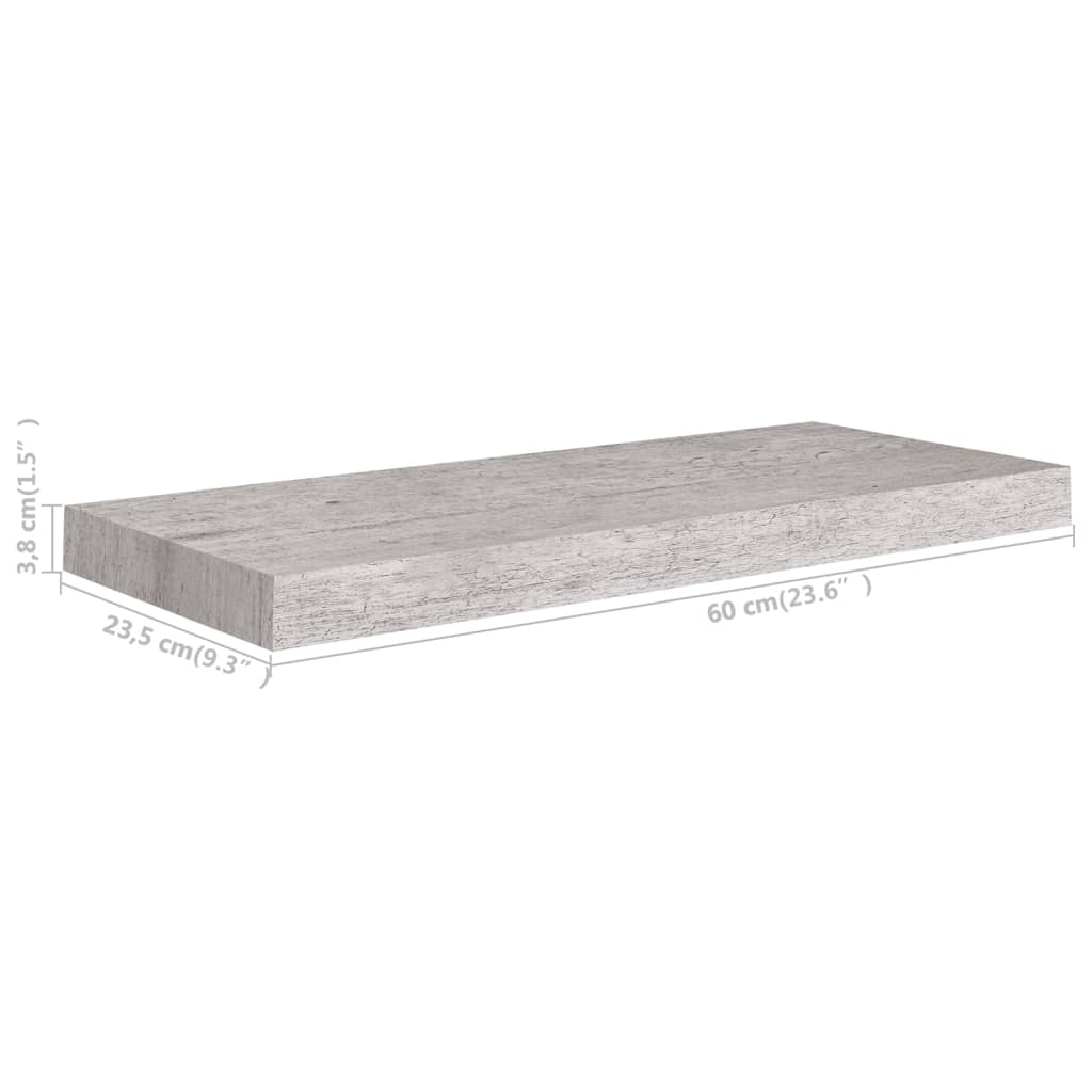 betonszürke MDF lebegő fali polc 60 x 23,5 x 3,8 cm