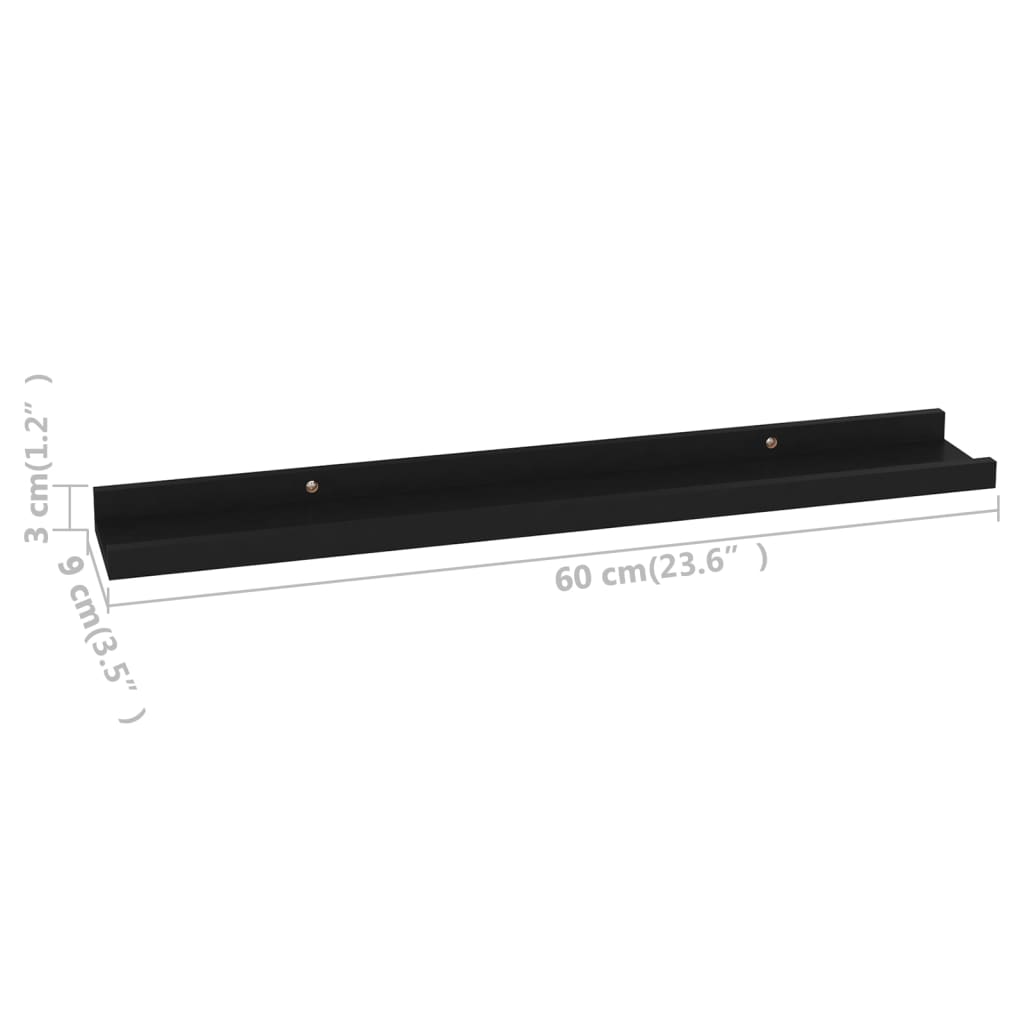 4 db fekete fali polc 60 x 9 x 3 cm
