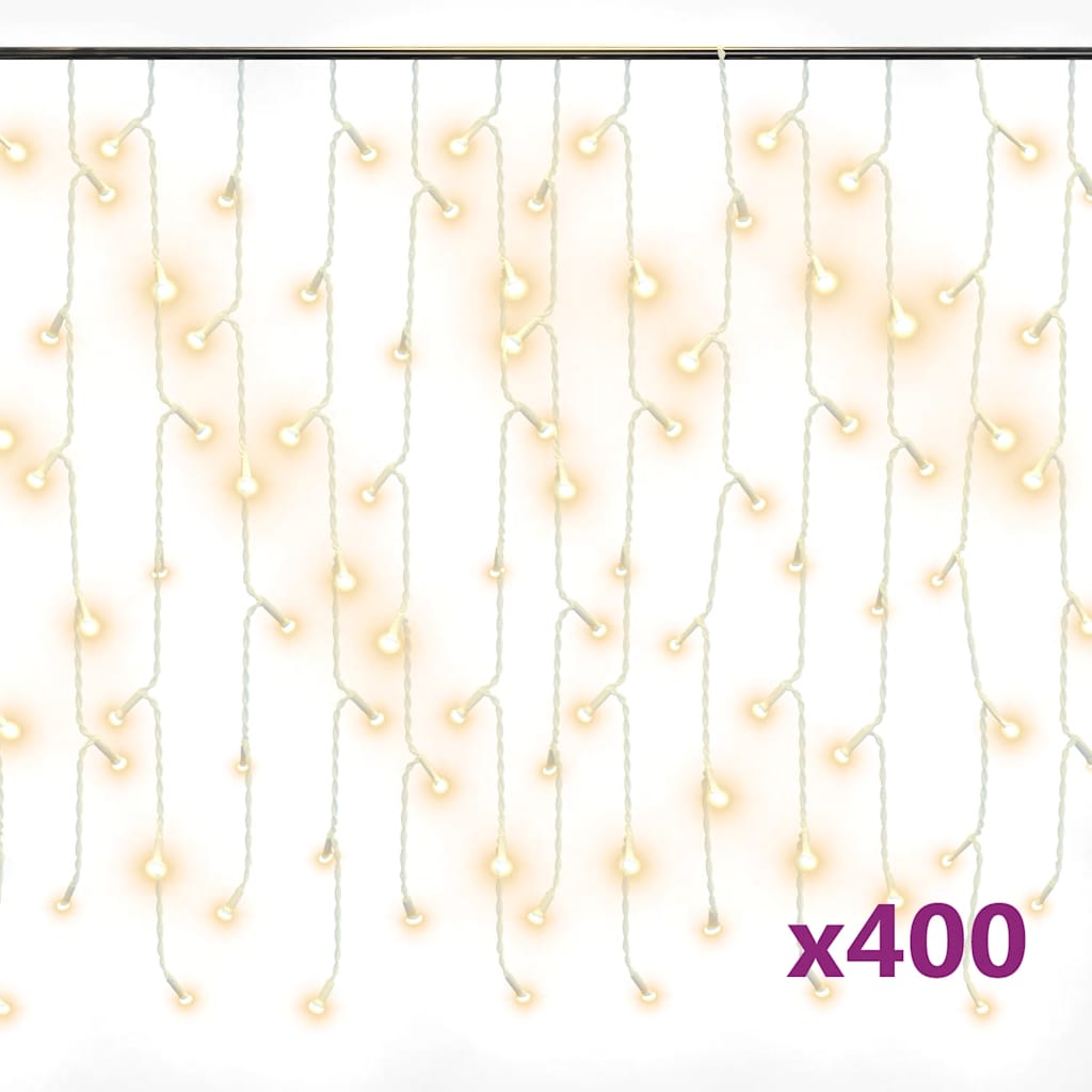 melegfehér LED-es jégcsap fényfüggöny 400 LED, 8 funkció