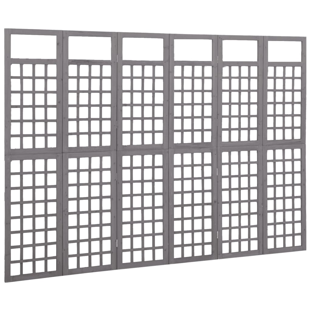 6 paneles szürke fenyőfa térelválasztó/lugasrács 242,5 x 180 cm