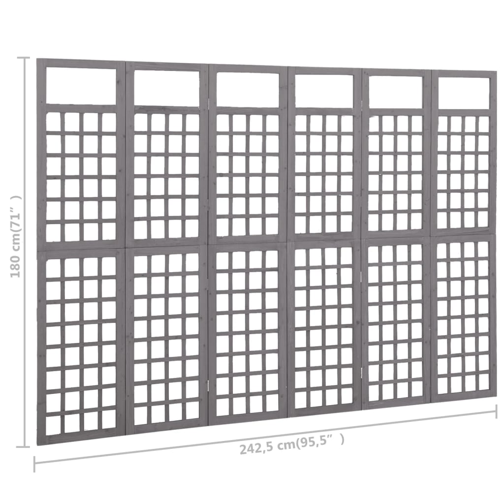 6 paneles szürke fenyőfa térelválasztó/lugasrács 242,5 x 180 cm