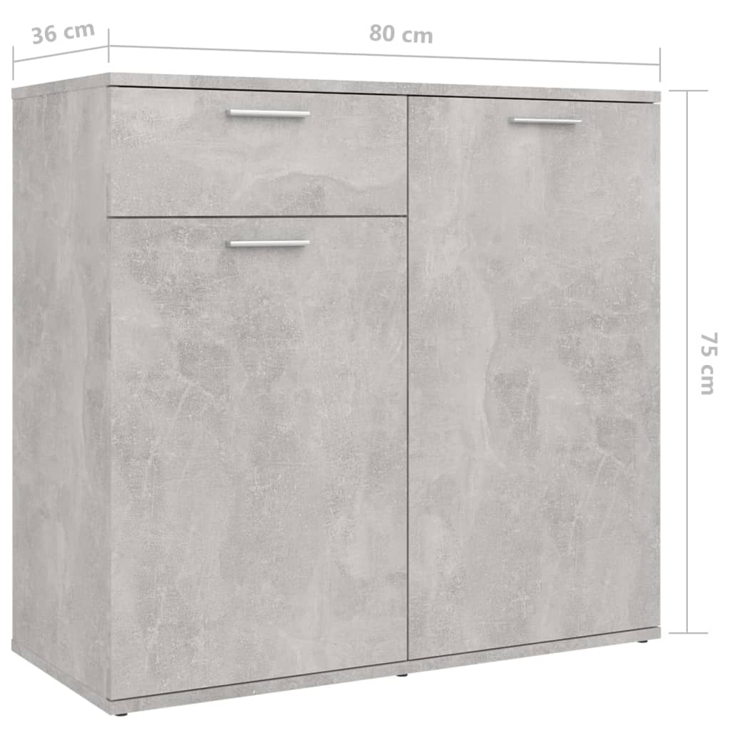 betonszürke szerelt fa tálalószekrény 160 x 36 x 75 cm