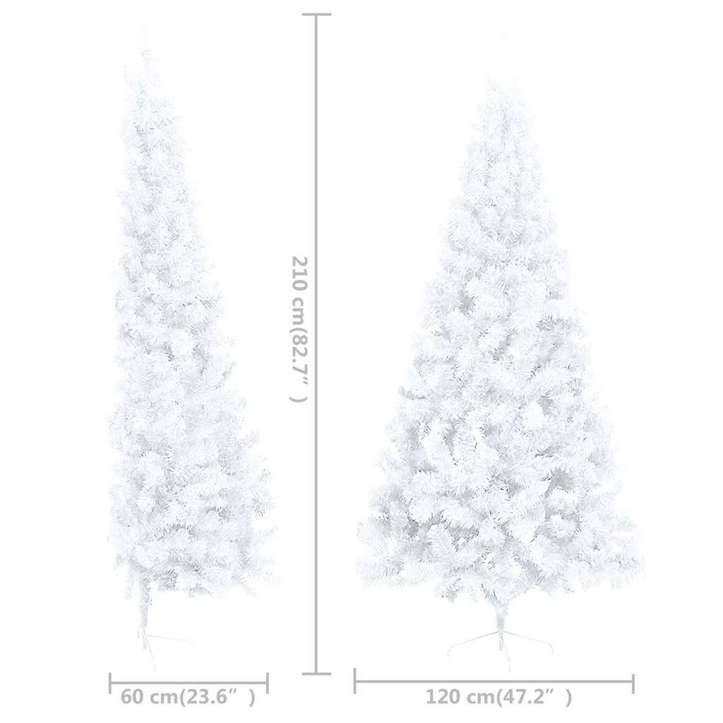 fehér megvilágított fél műkarácsonyfa gömb szettel 210 cm