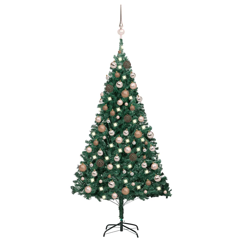 zöld PVC megvilágított műkarácsonyfa gömb szettel 120 cm
