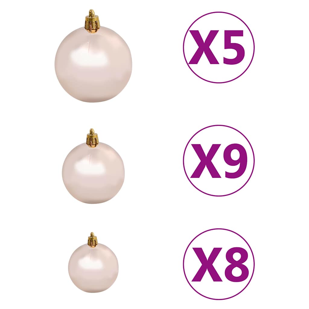 zöld megvilágított műkarácsonyfa gömb szettel 90 cm
