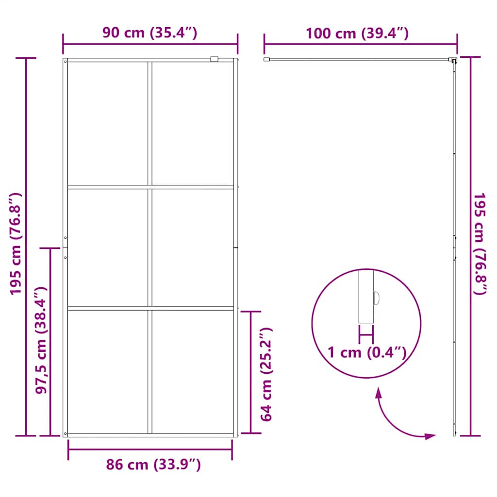 fekete zuhanyfal átlátszó ESG üveggel 90 x 195 cm