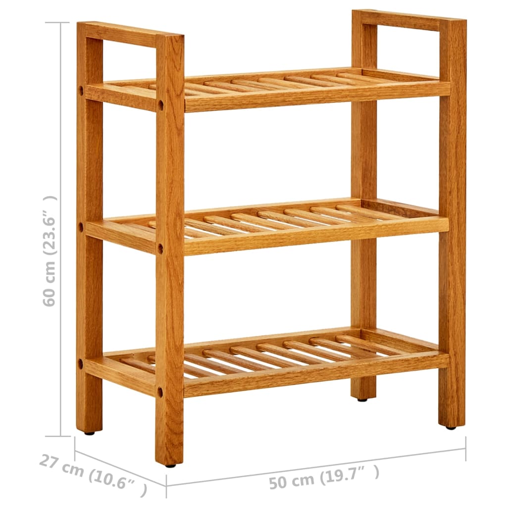tömör tölgyfa cipőtartó 3 polccal 50 x 27 x 60 cm