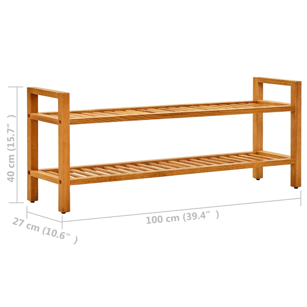 tömör tölgyfa cipőtartó 2 polccal 100 x 27 x 40 cm