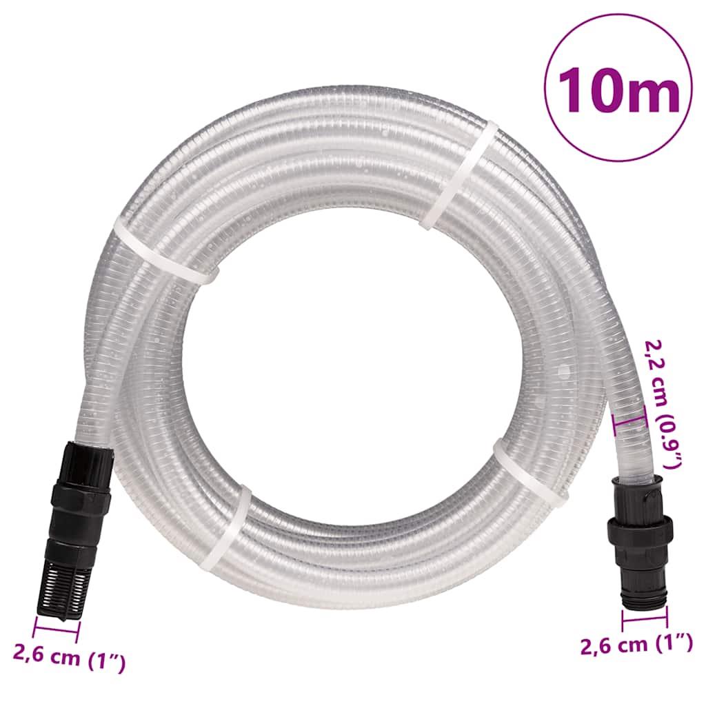 Átlátszó PVC szívótömlő PVC csatlakozókkal 1" 10 m