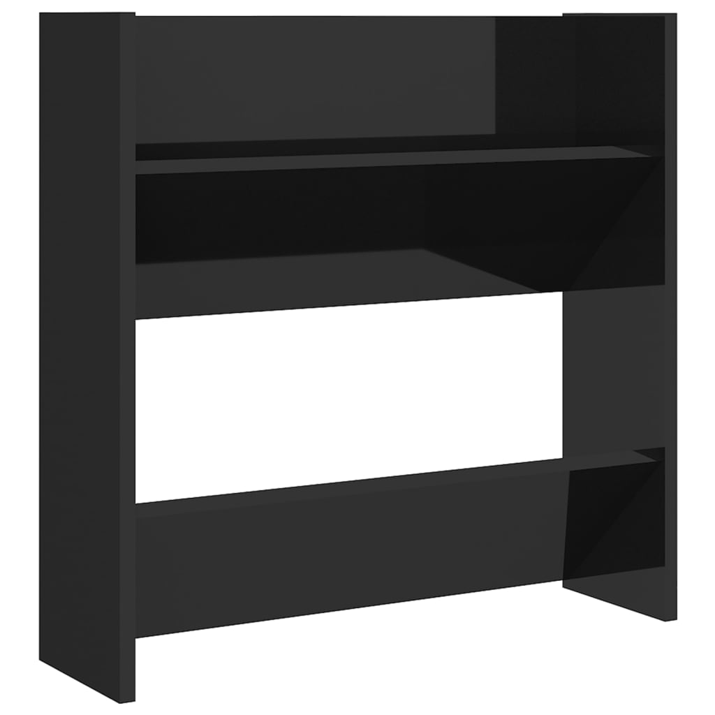 4 db magasfényű fekete szerelt fa fali cipősszekrény 60x18x60cm