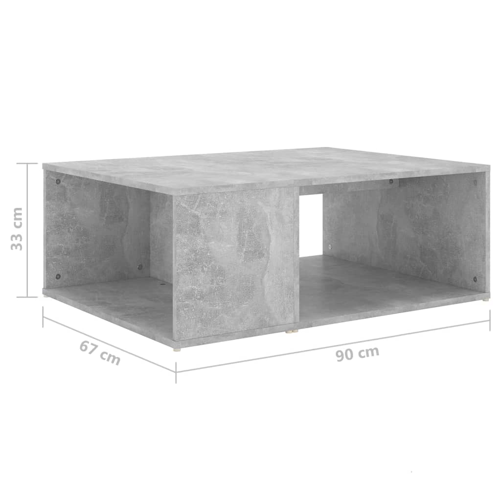 betonszürke szerelt fa dohányzóasztal 90 x 67 x 33 cm