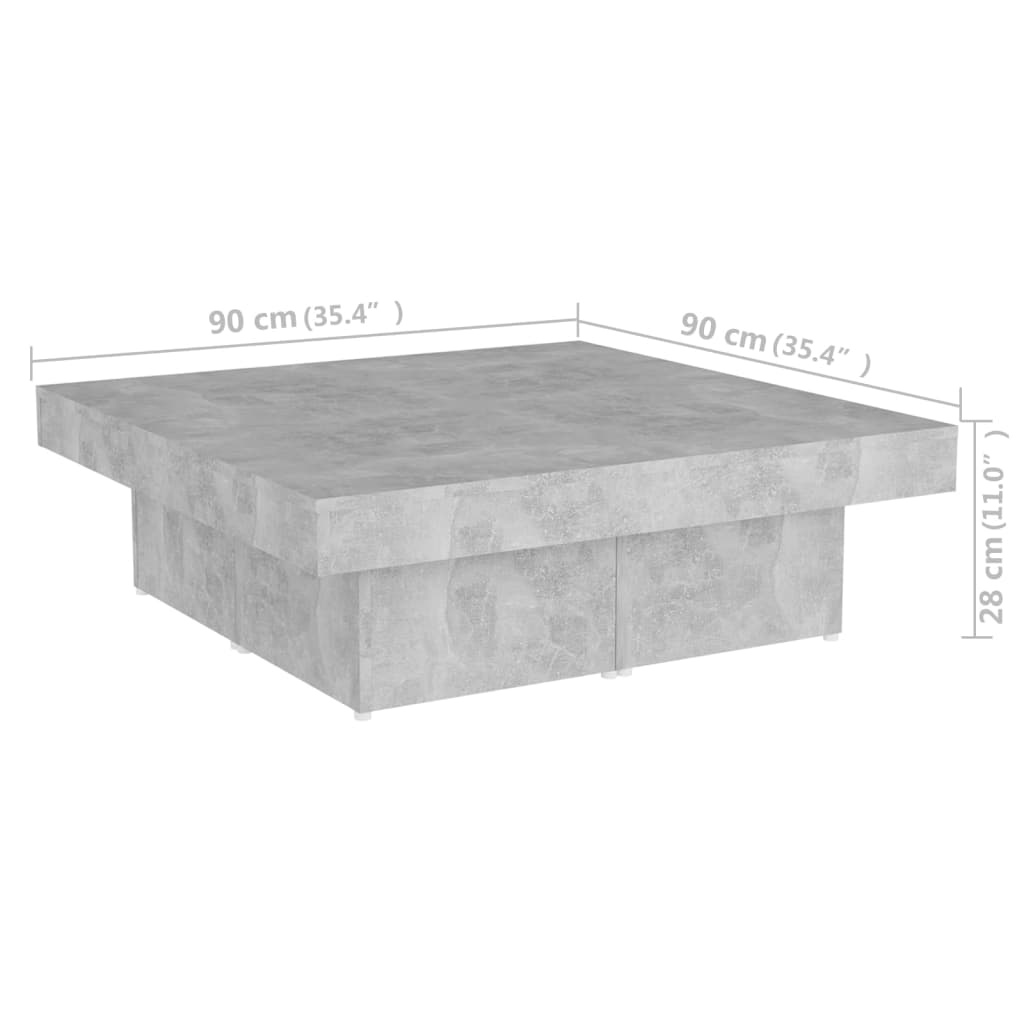 betonszürke szerelt fa dohányzóasztal 90 x 90 x 28 cm