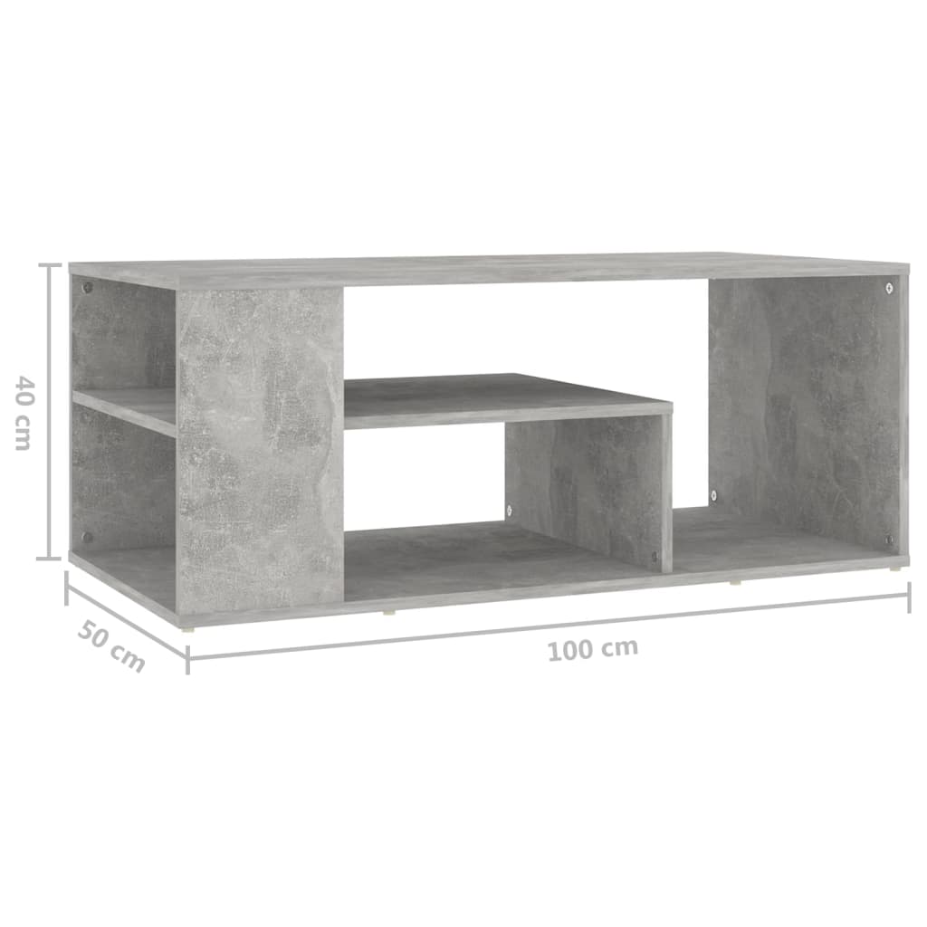 betonszürke szerelt fa dohányzóasztal 100 x 50 x 40 cm