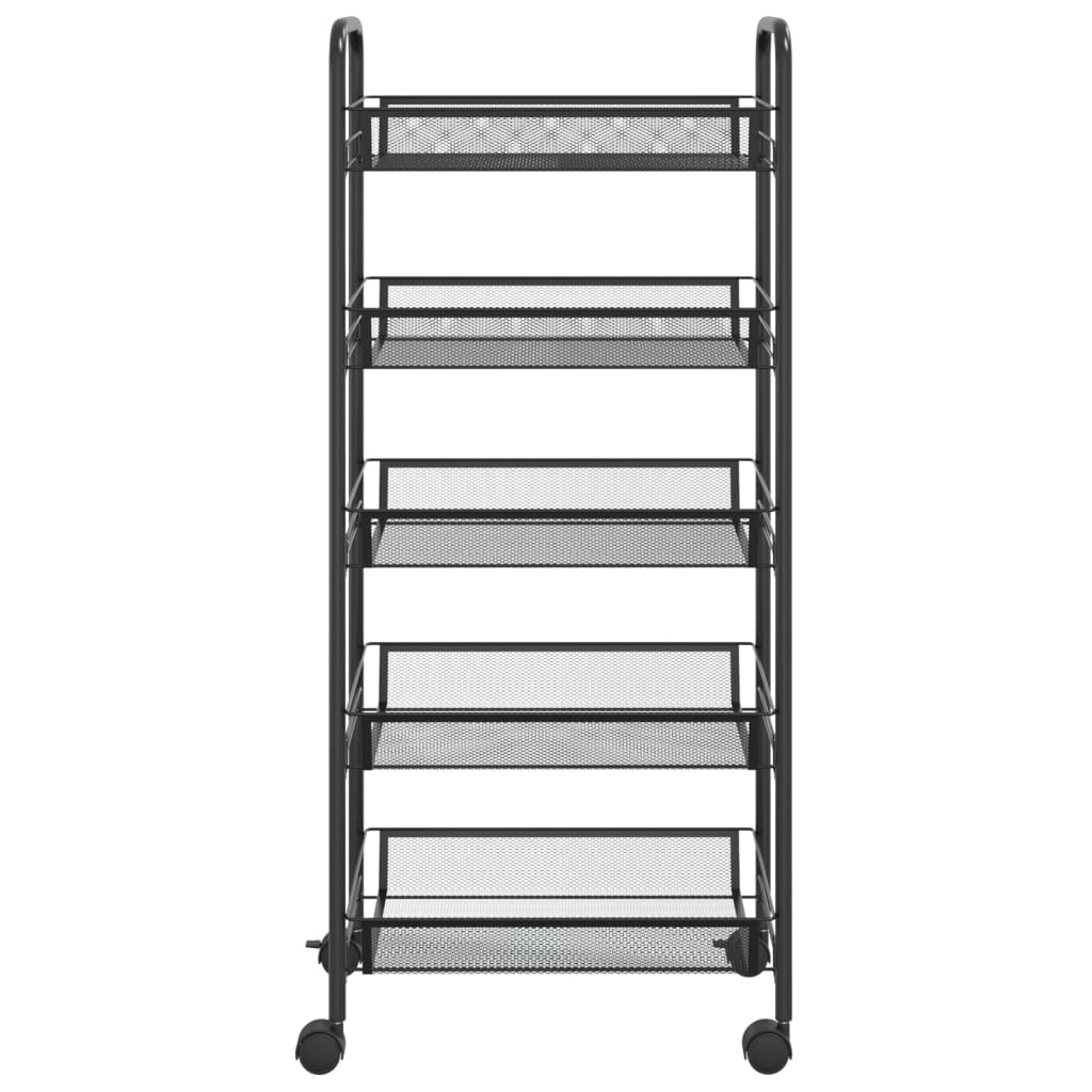 5 szintes fekete vas konyhai kerekes kocsi 46 x 26 x 105 cm
