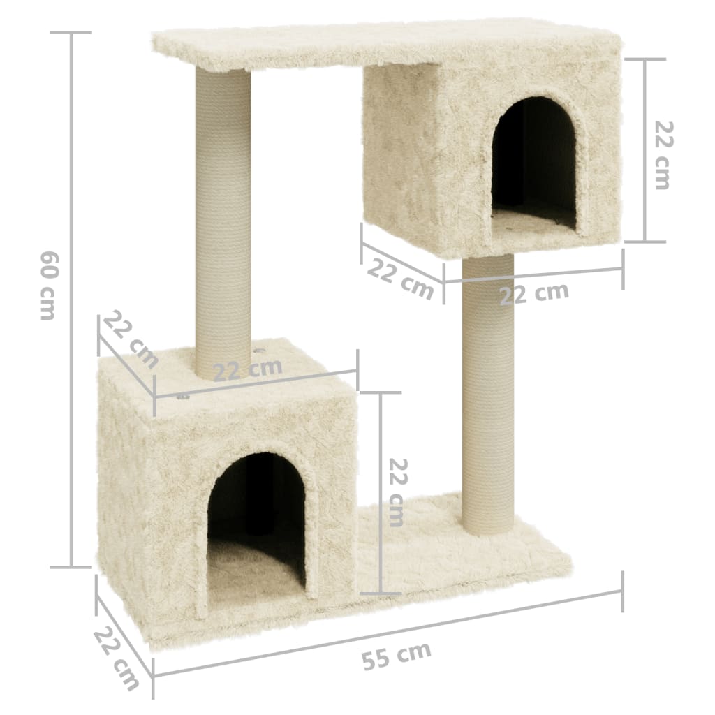 krémszínű macskabútor szizál kaparófákkal 60 cm