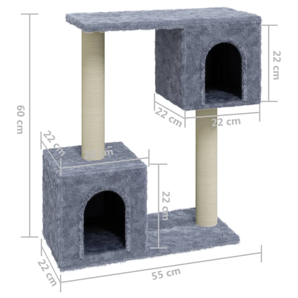 világosszürke macskabútor szizál kaparófákkal 60 cm