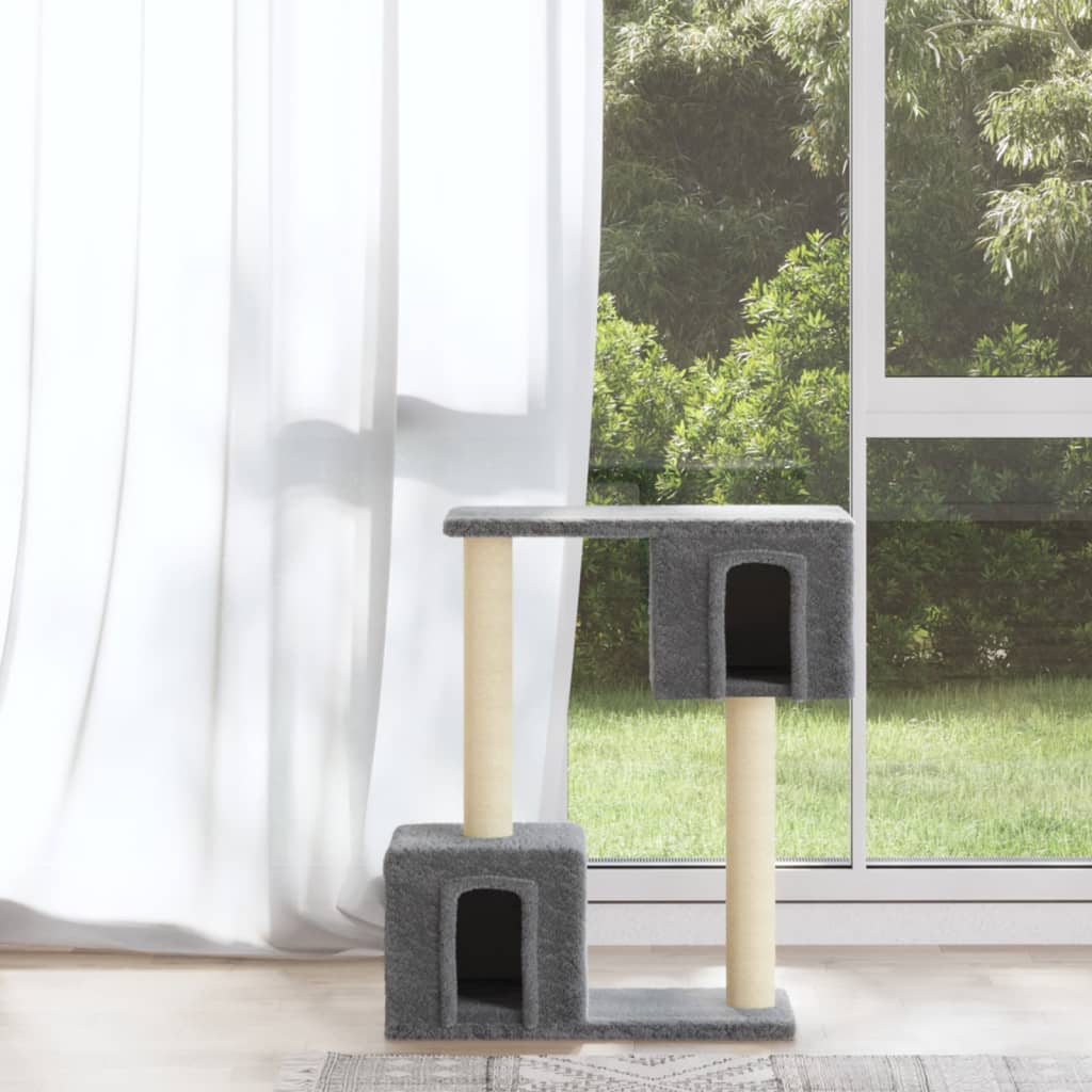 világosszürke macskabútor szizál kaparófákkal 60 cm