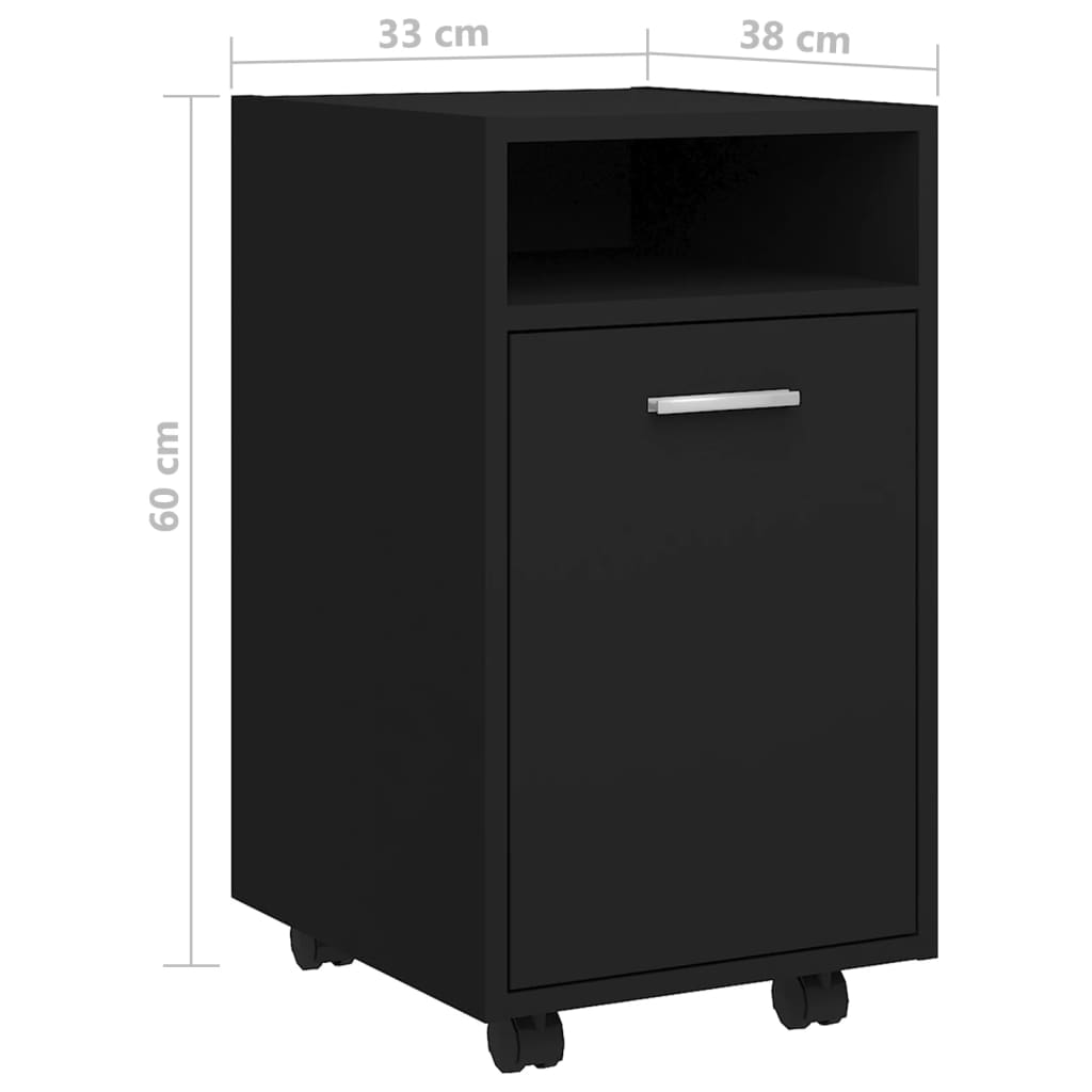 fekete szerelt fa kerekes kisszekrény 33 x 38 x 60 cm