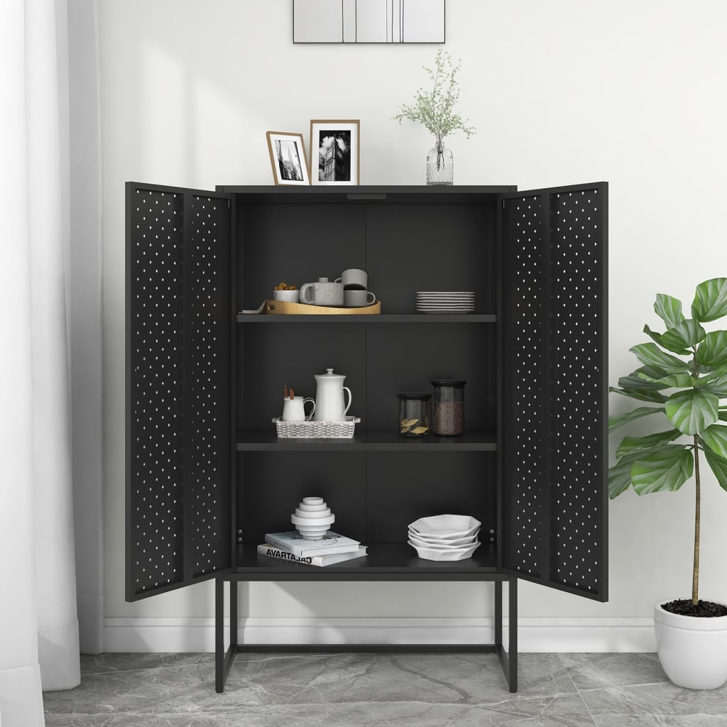 fekete acél magasszekrény 80 x 35 x 135 cm