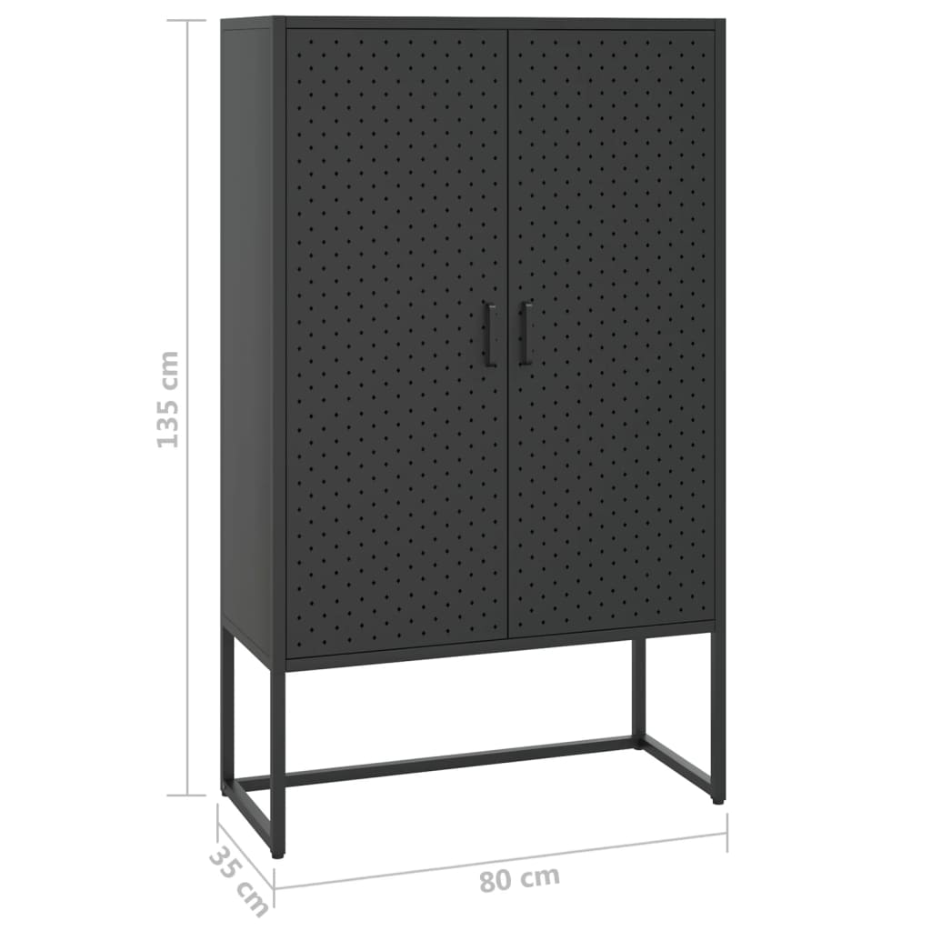 fekete acél magasszekrény 80 x 35 x 135 cm