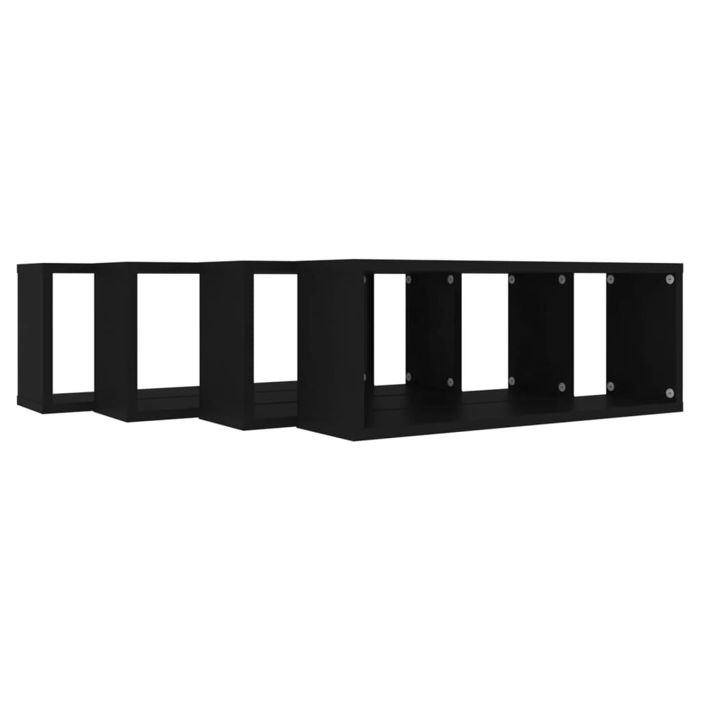 4 db fekete szerelt fa négyszögű fali polc 60 x 15 x 23 cm