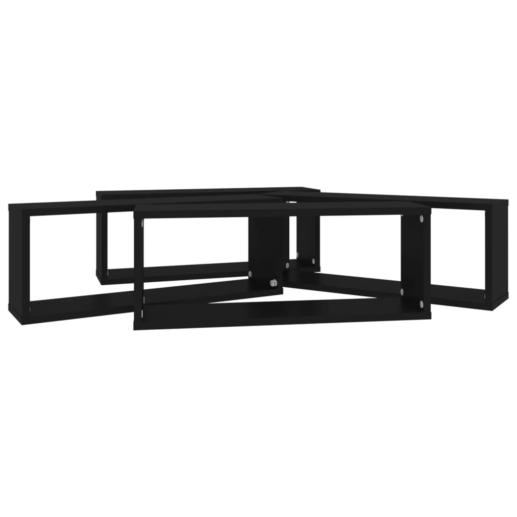 4 db fekete szerelt fa négyszögű fali polc 60 x 15 x 23 cm