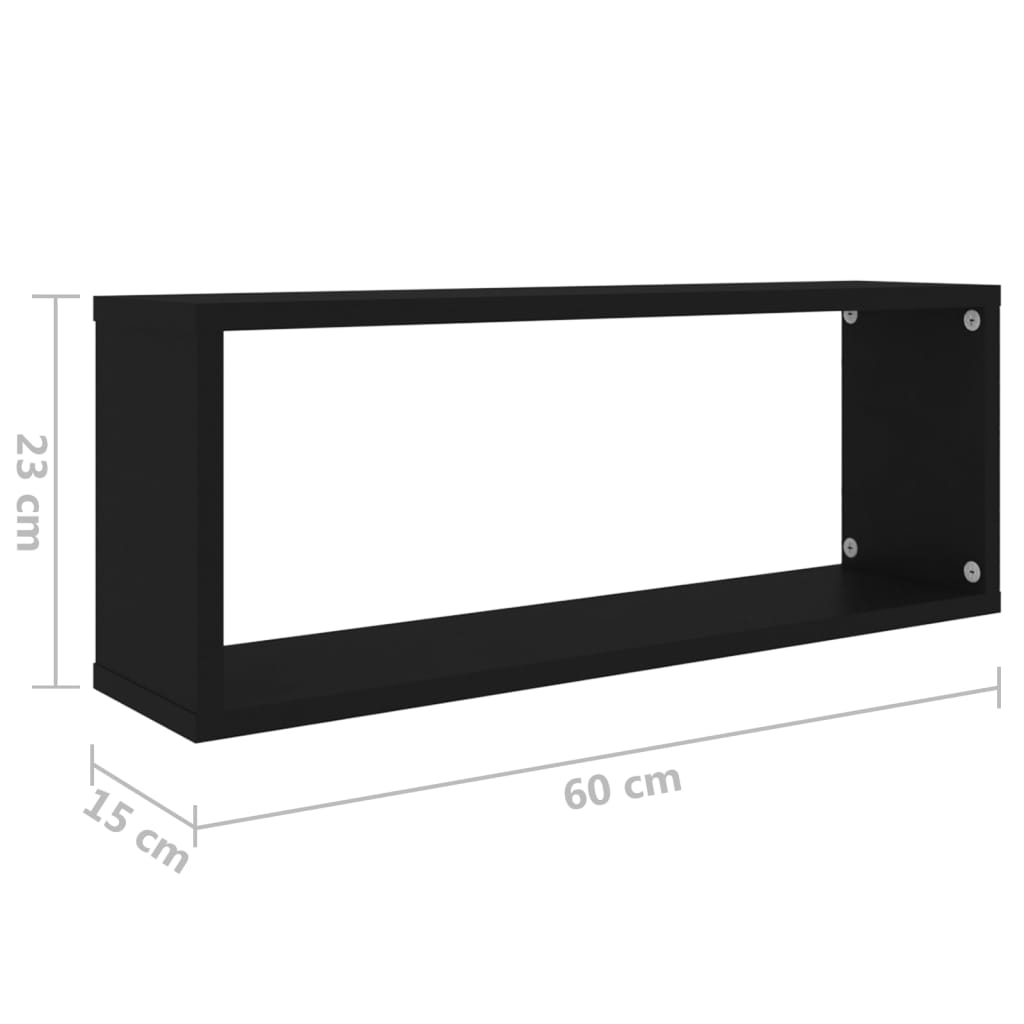 4 db fekete szerelt fa négyszögű fali polc 60 x 15 x 23 cm
