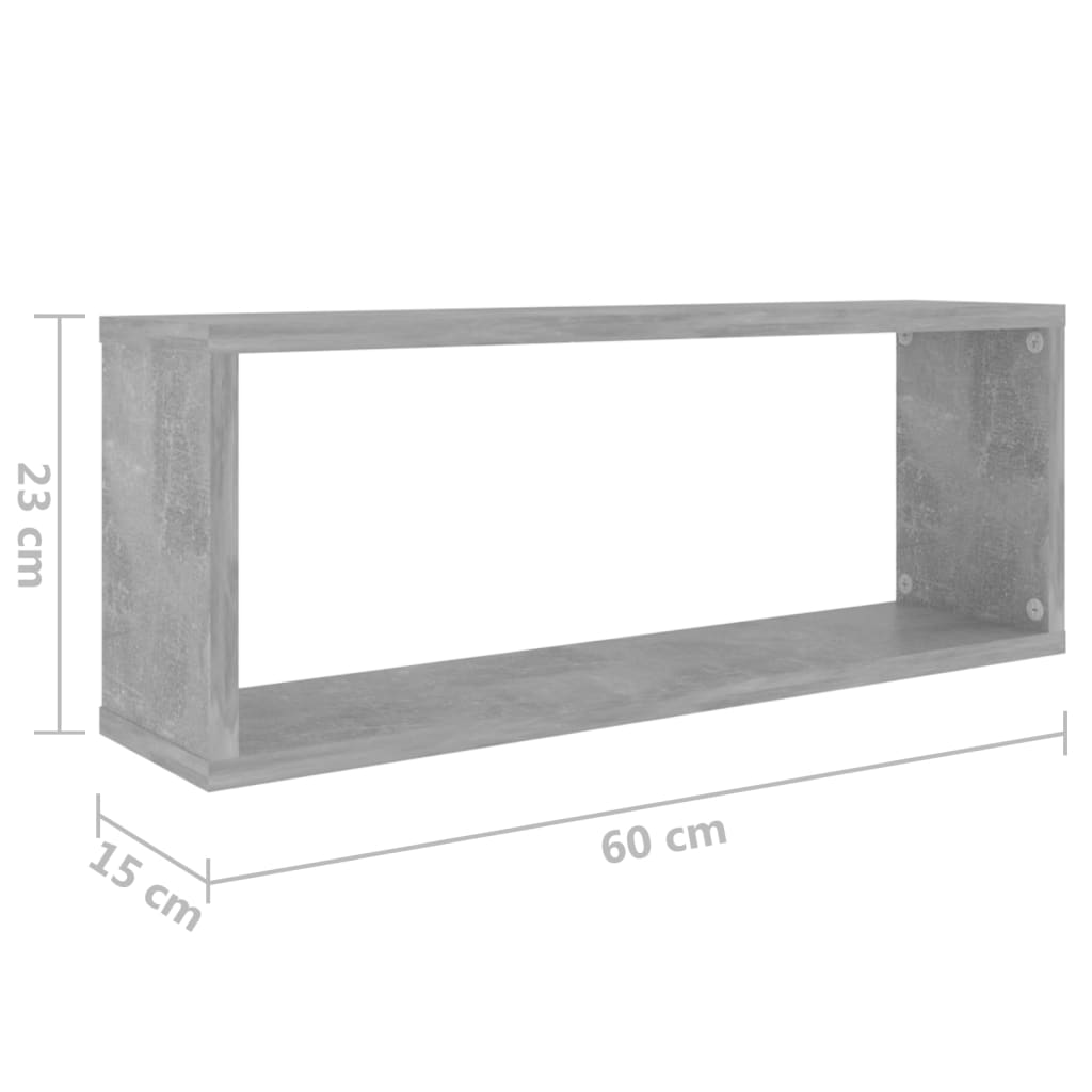 2 db betonszürke szerelt fa négyszögű fali polc 60 x 15 x 23 cm
