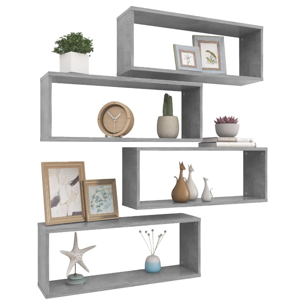 4 db betonszürke szerelt fa négyszögű fali polc 60 x 15 x 23 cm