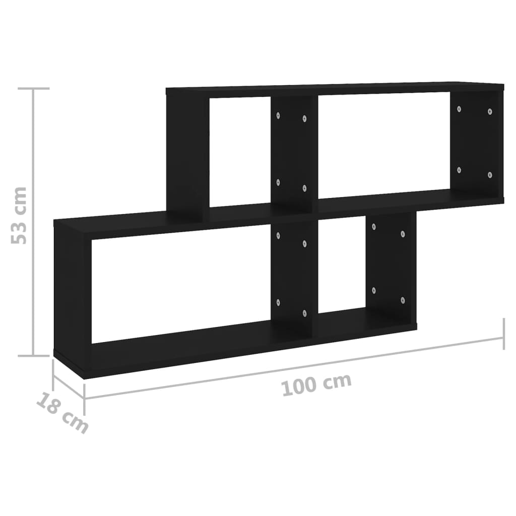 fekete szerelt fa fali polc 100 x 18 x 53 cm