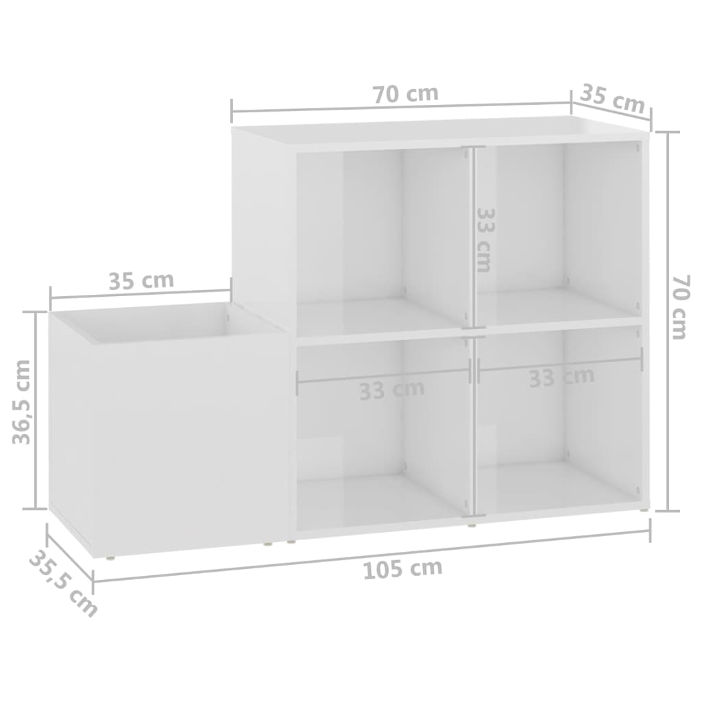 magasfényű fehér előszobai cipősszekrény 105 x 35,5 x 70 cm