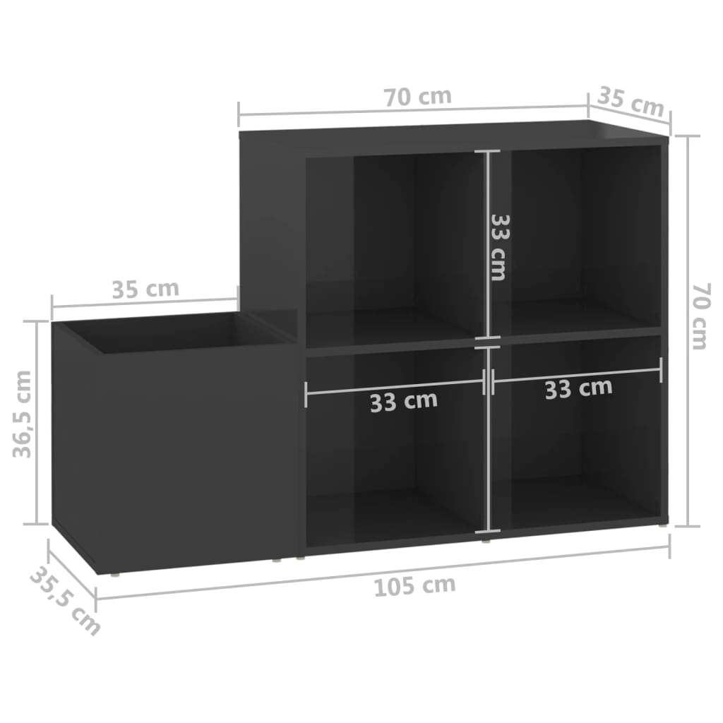 magasfényű szürke előszobai cipősszekrény 105 x 35,5 x 70 cm