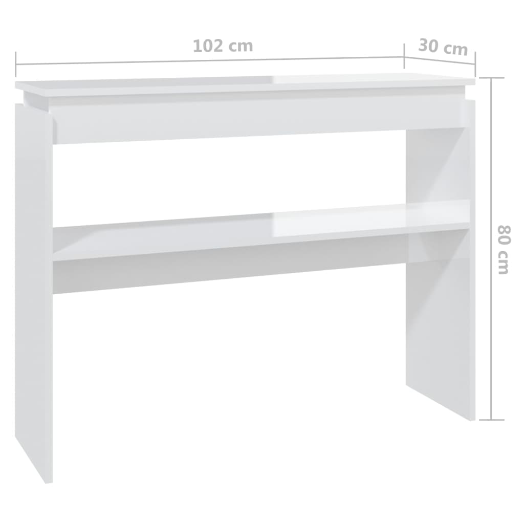 magasfényű fehér szerelt fa tálalóasztal 102 x 30 x 80 cm