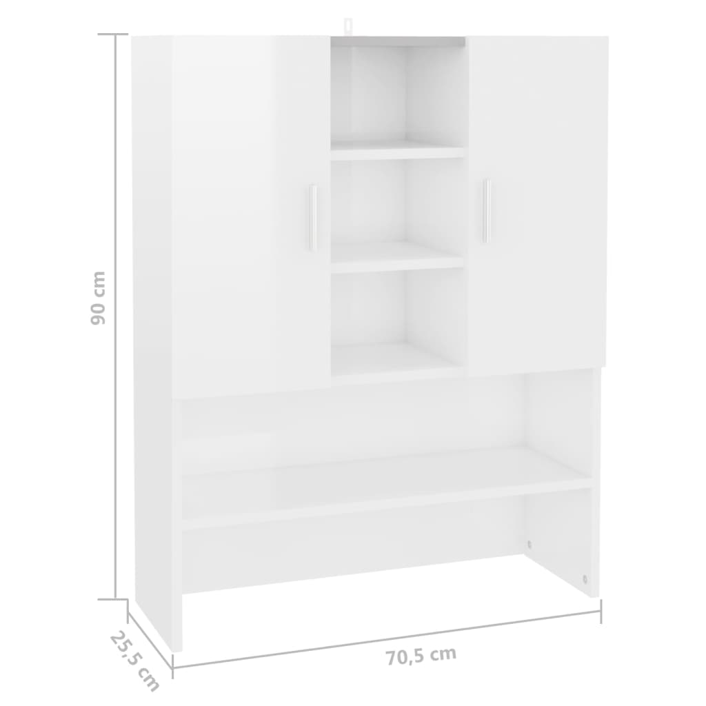 magasfényű fehér mosógépszekrény 70,5 x 25,5 x 90 cm