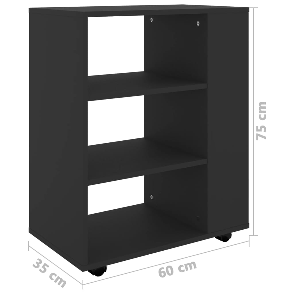 fekete szerelt fa kerekes szekrény 60 x 35 x 75 cm