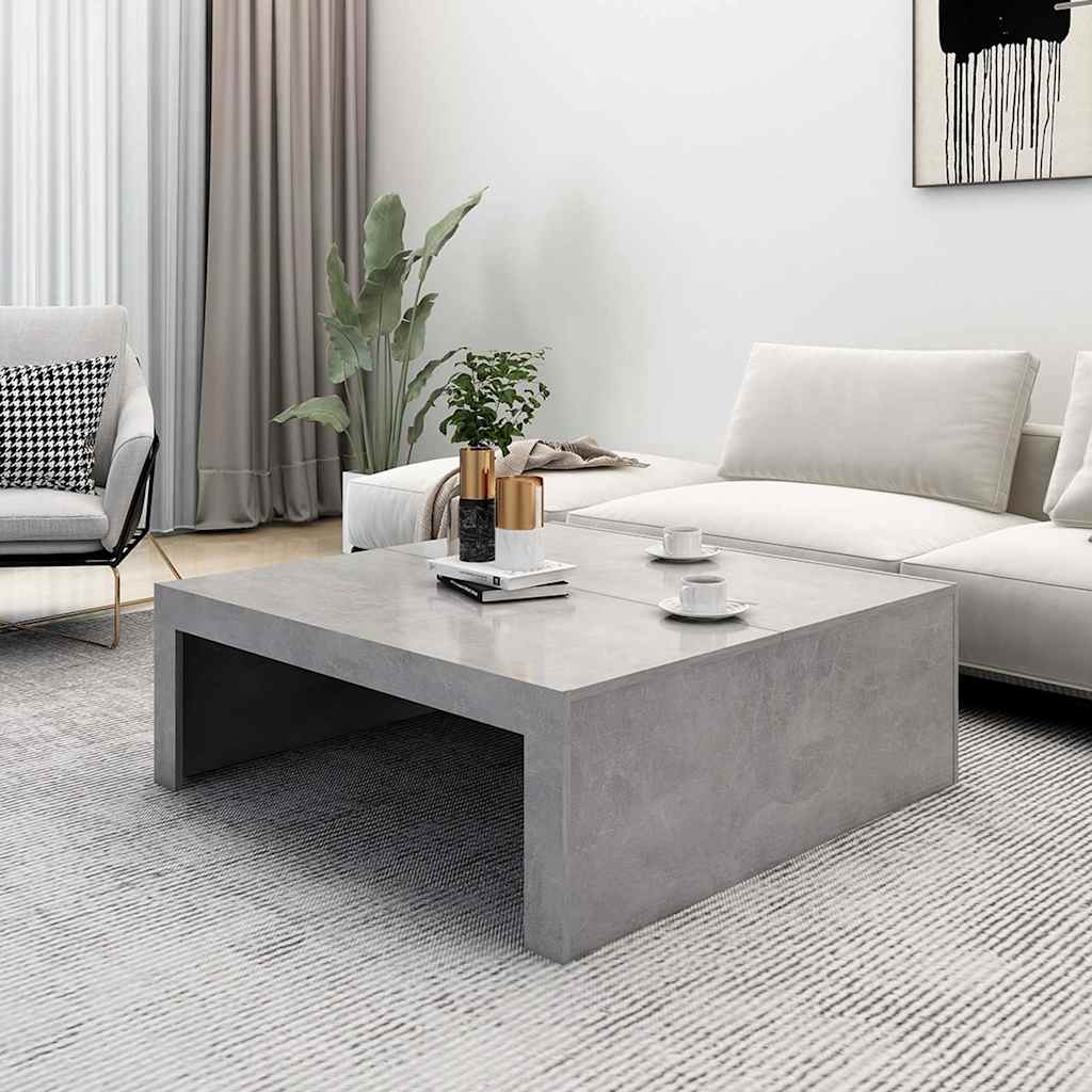 betonszürke szerelt fa dohányzóasztal 100 x 100 x 35 cm