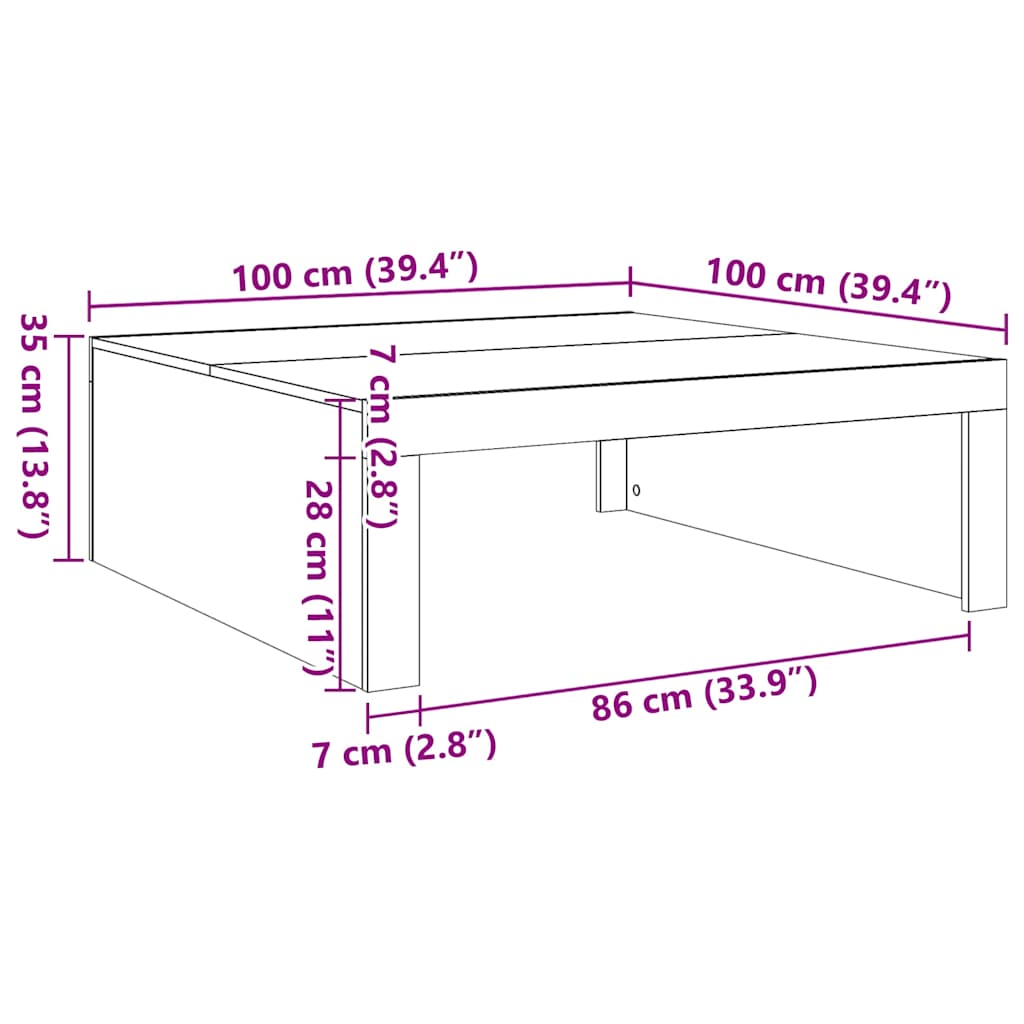 betonszürke szerelt fa dohányzóasztal 100 x 100 x 35 cm