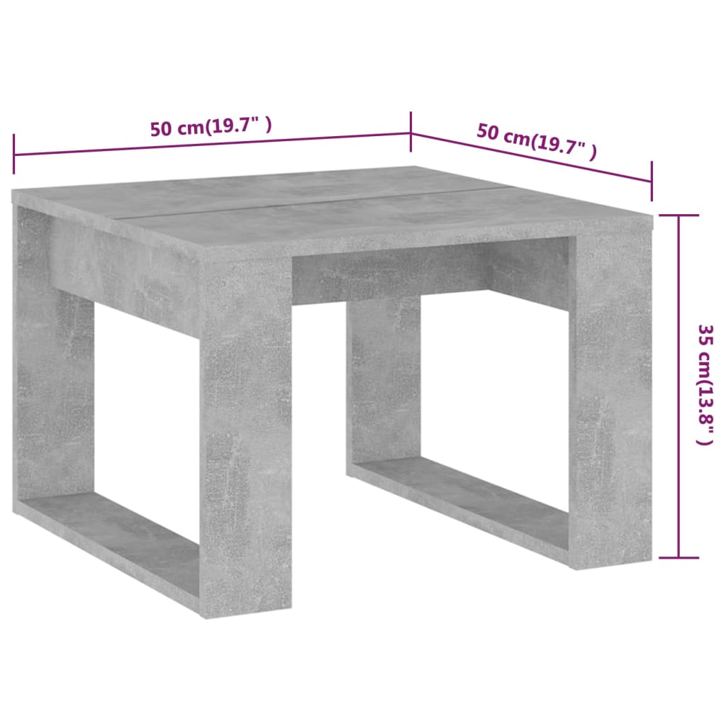 betonszürke szerelt fa kisasztal 50 x 50 x 35 cm