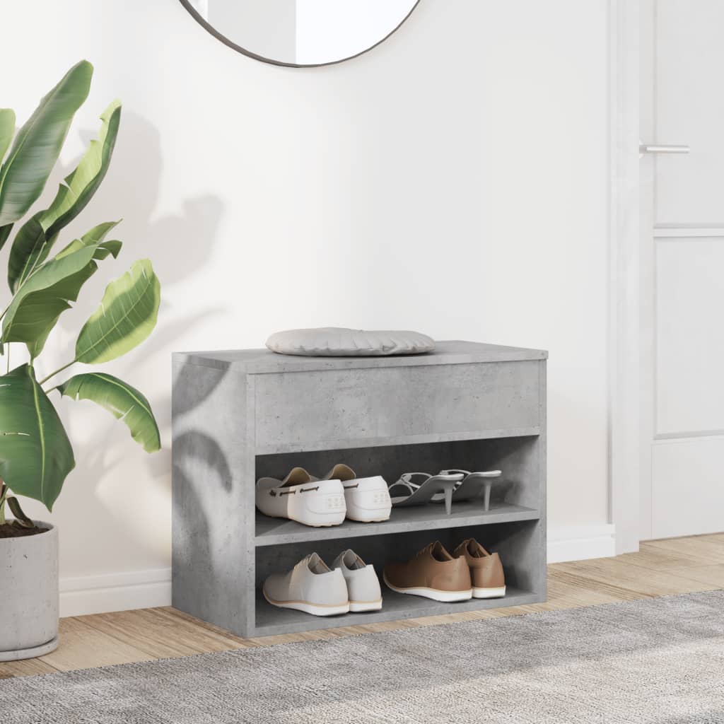 betonszürke szerelt fa cipőtároló pad 60 x 30 x 45 cm