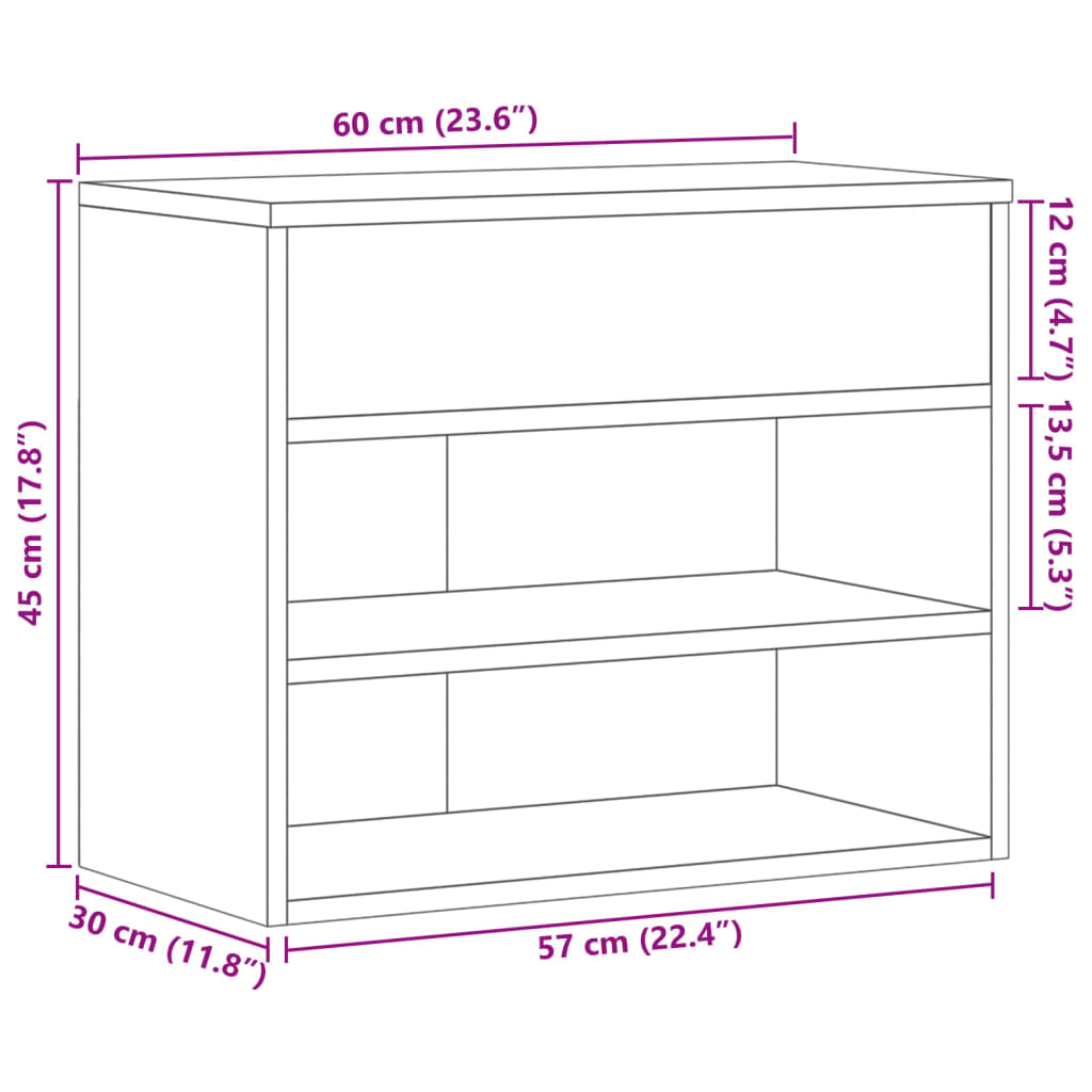 betonszürke szerelt fa cipőtároló pad 60 x 30 x 45 cm