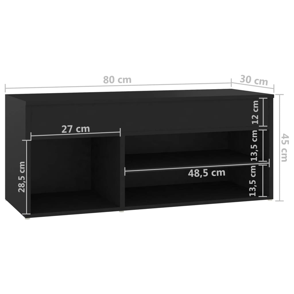 fekete szerelt fa cipőtároló pad 80 x 30 x 45 cm