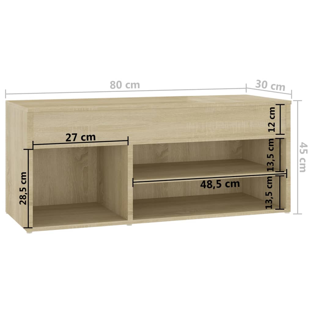 sonoma tölgy színű szerelt fa cipőtároló pad 80 x 30 x 45 cm