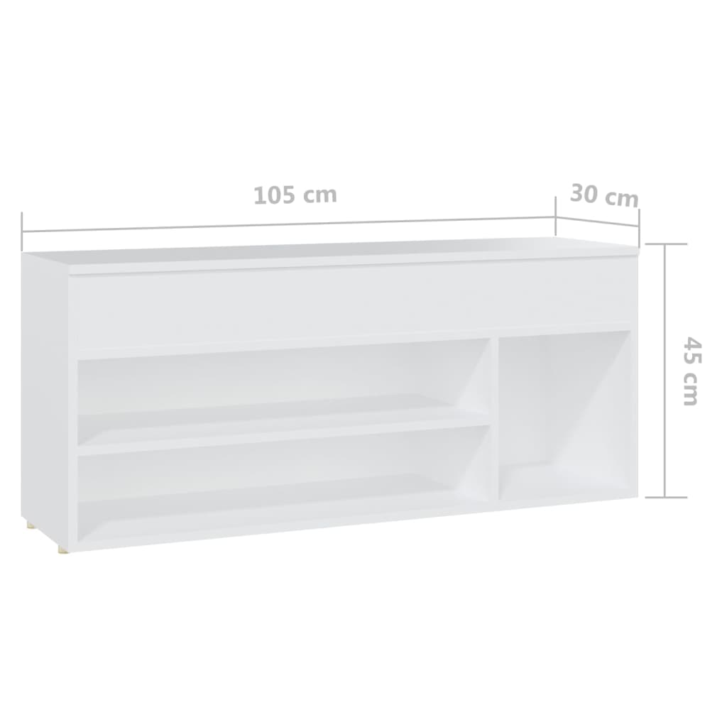 fehér szerelt fa cipőtároló pad 105 x 30 x 45 cm