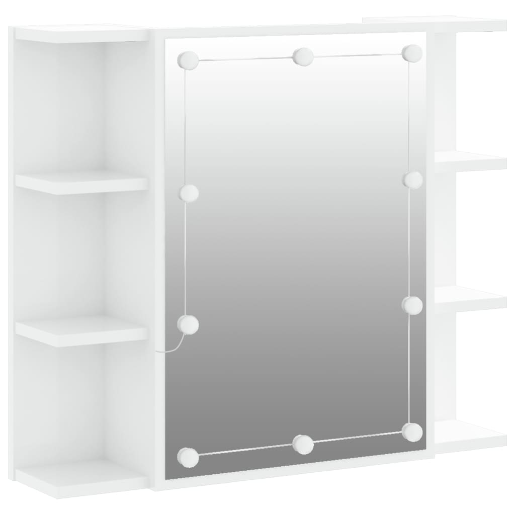 magasfényű fehér tükrös szekrény LED-ekkel 70 x 16,5 x 60 cm