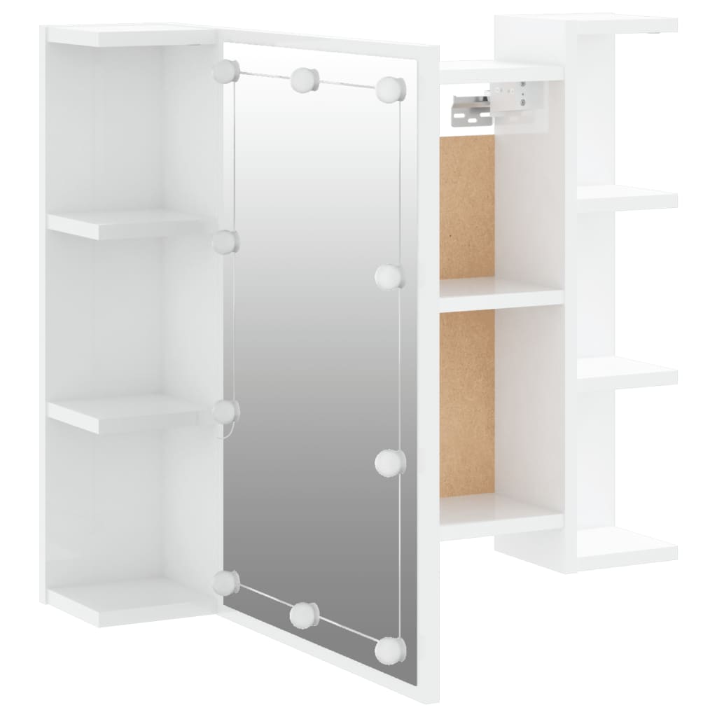 magasfényű fehér tükrös szekrény LED-ekkel 70 x 16,5 x 60 cm