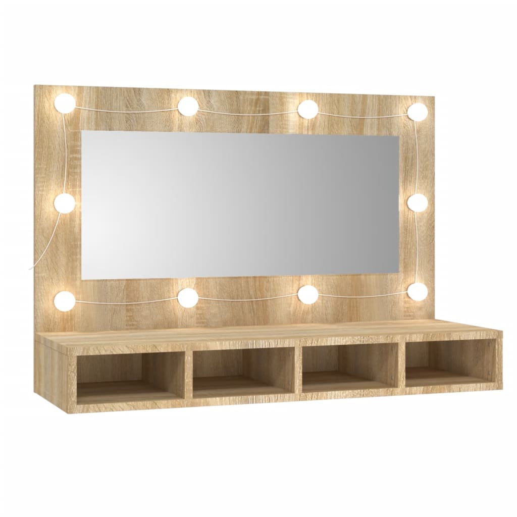 sonoma tölgy tükrös szekrény LED-ekkel 90 x 31,5 x 62 cm